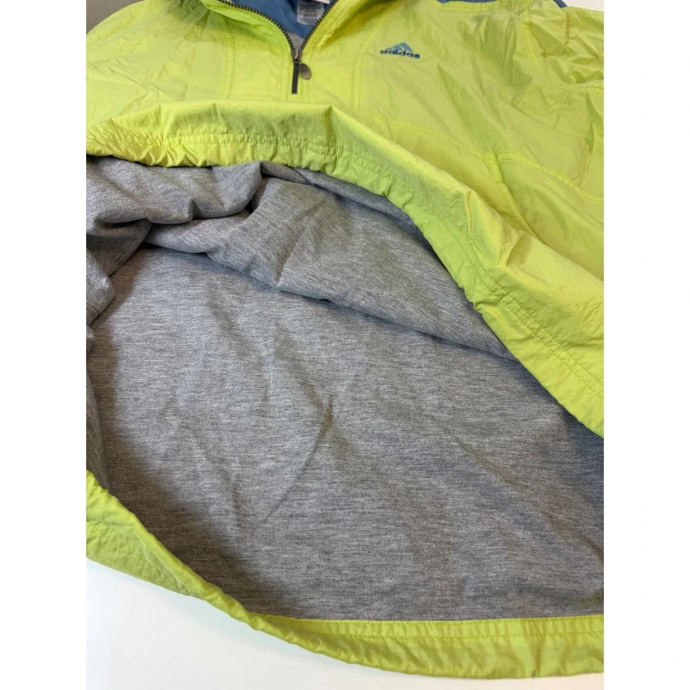 Vintage Adidas Windbreaker Lime Green Blue Hooded Jacket Mens XL